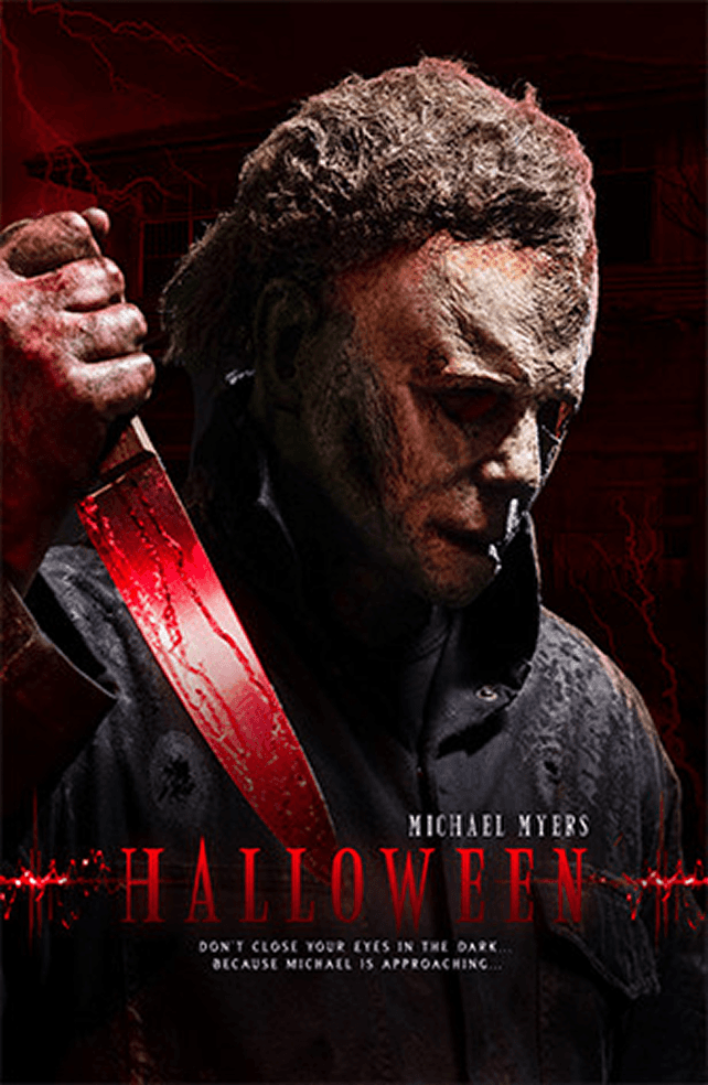 A masked killer holding a bloodied knife